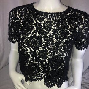 Womens Forever 21 Black Floral Lace Blouse Crop Top Size Small